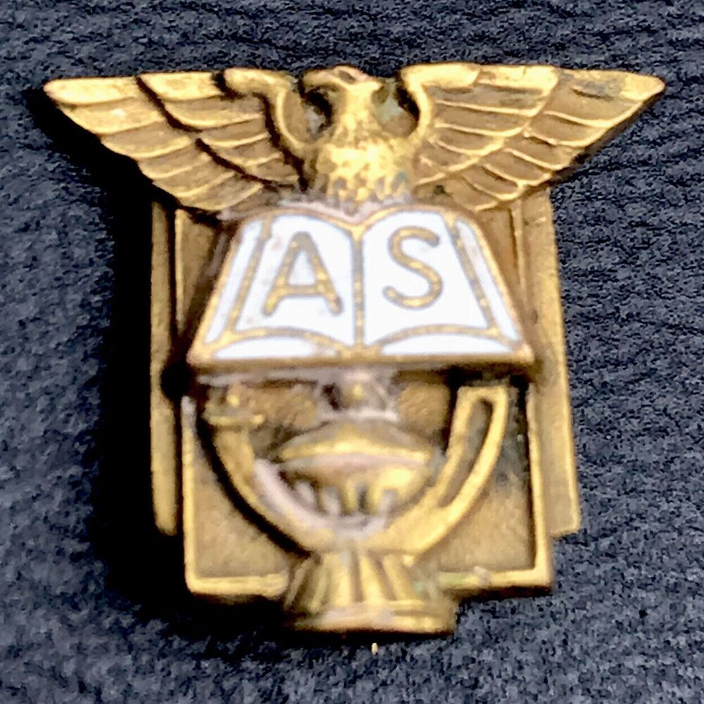 Vintage AS on BOOK & EAGLE School Lapel Collectible PIN Gold Tone Award